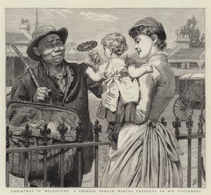 メルボルンのクリスマス、彼の顧客へのプレゼントを作る中国の大聖堂 作： Robert Barnes